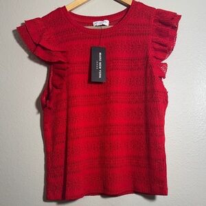 Marc New York Red Ruffle Sleeve Blouse